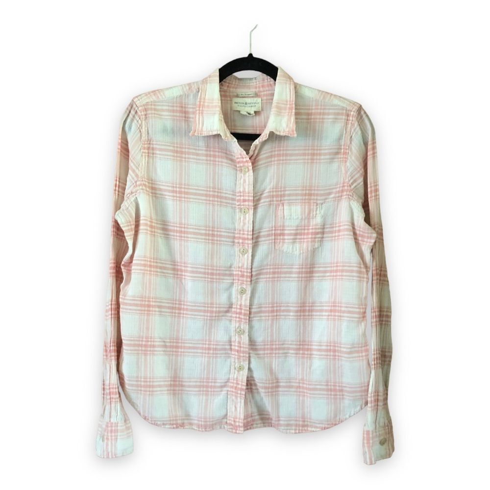 Denim & Supply Ralph Lauren Peach White Plaid Long Sleeve Button Up Size Large